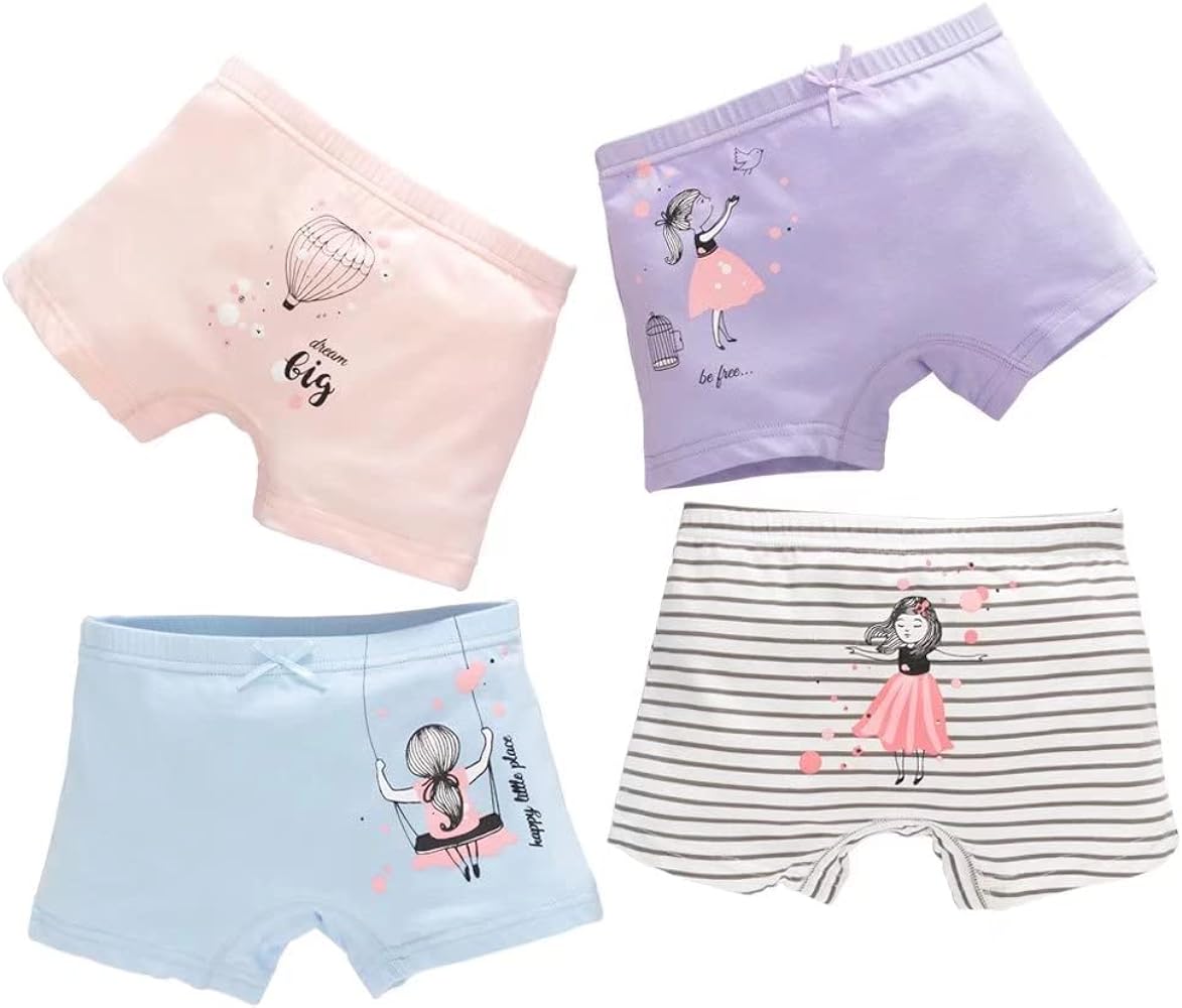 Little Girls Cotton Boy Shorts Toddler Panties Baby Princess Underwear (Pack of 4) (DRESSGIRL, 5-6 Years)