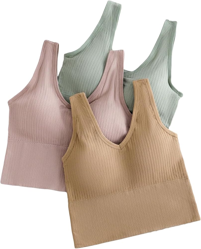 OYOANGLE Girl's 3 Packs Training Bras Rib Knit Sleeveless V Neck Bralette Bras Crop Cami Bras Packs of 3