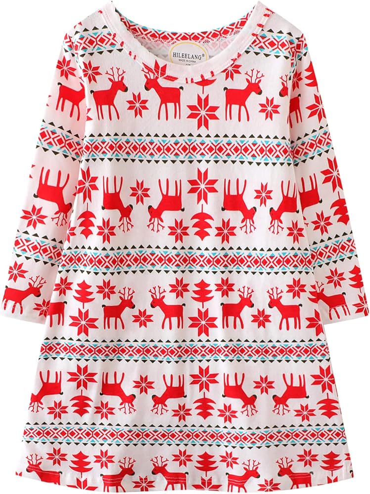 Toddler Girl Christmas Dress Winter Long Sleeve Red Snow Unicorn Outfits Clothes Cotton Causal Shirt Party Dresses 4T