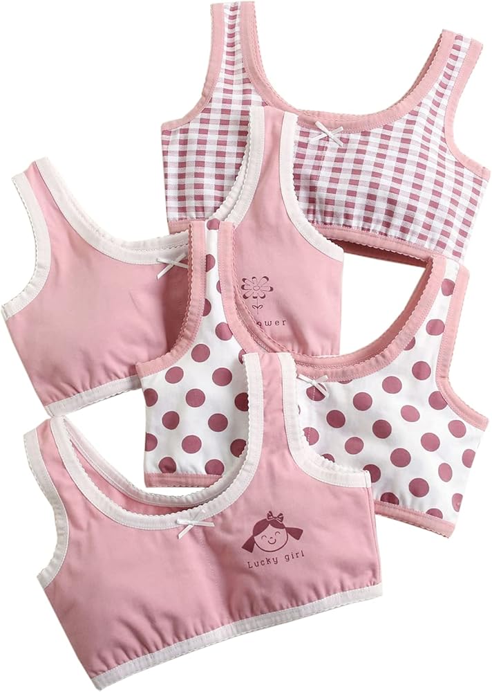 Betusline Girls' Cute Training Bras, 4 Pack, 6-12 Years