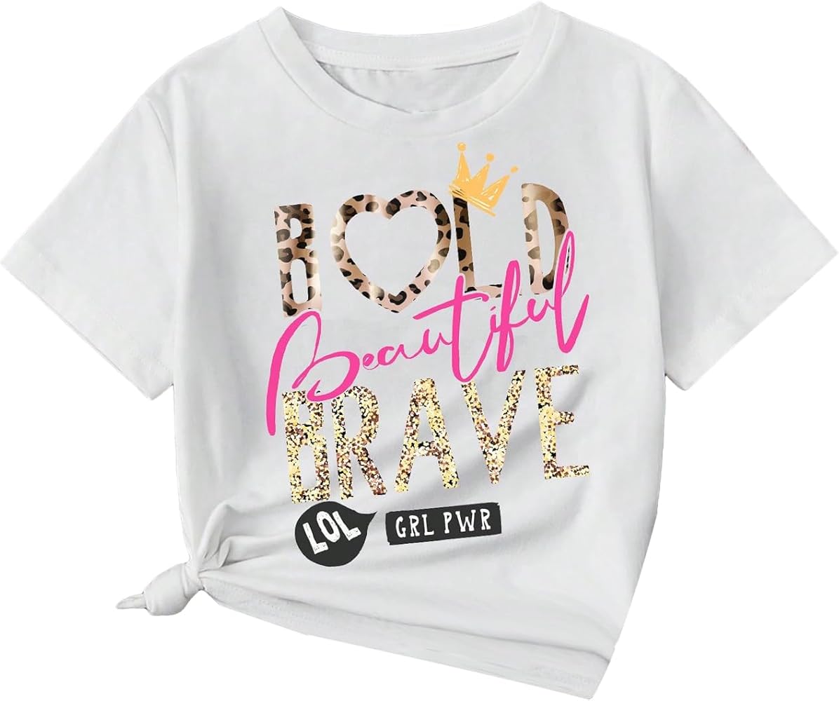 SOLY HUX Girl's Letter Graphic Tee Shirts Short Sleeve Crewneck Summer T Shirt Tops