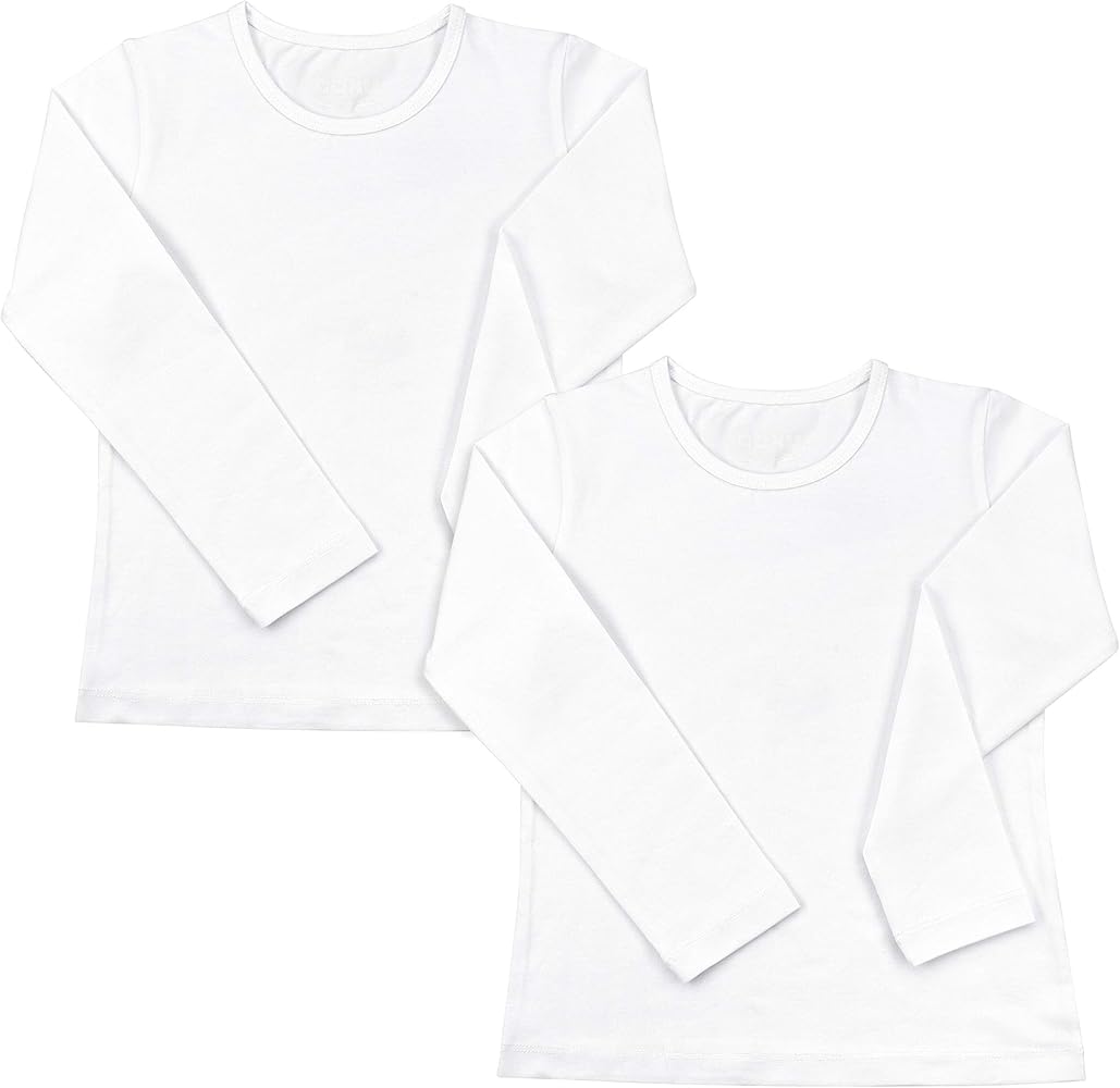 Girls Long Sleeve T Shirts 2 Pack, Basic Cotton Sizes 2-12 Years