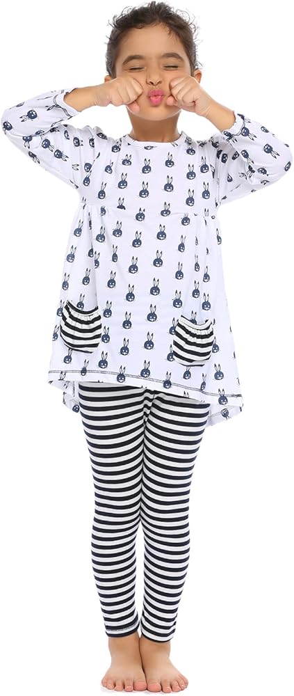 Arshiner Little Girls' Pajama Sets Clothing Sets Bunny Long Sleeve Outfits 2 PCS Top Leggings Sets