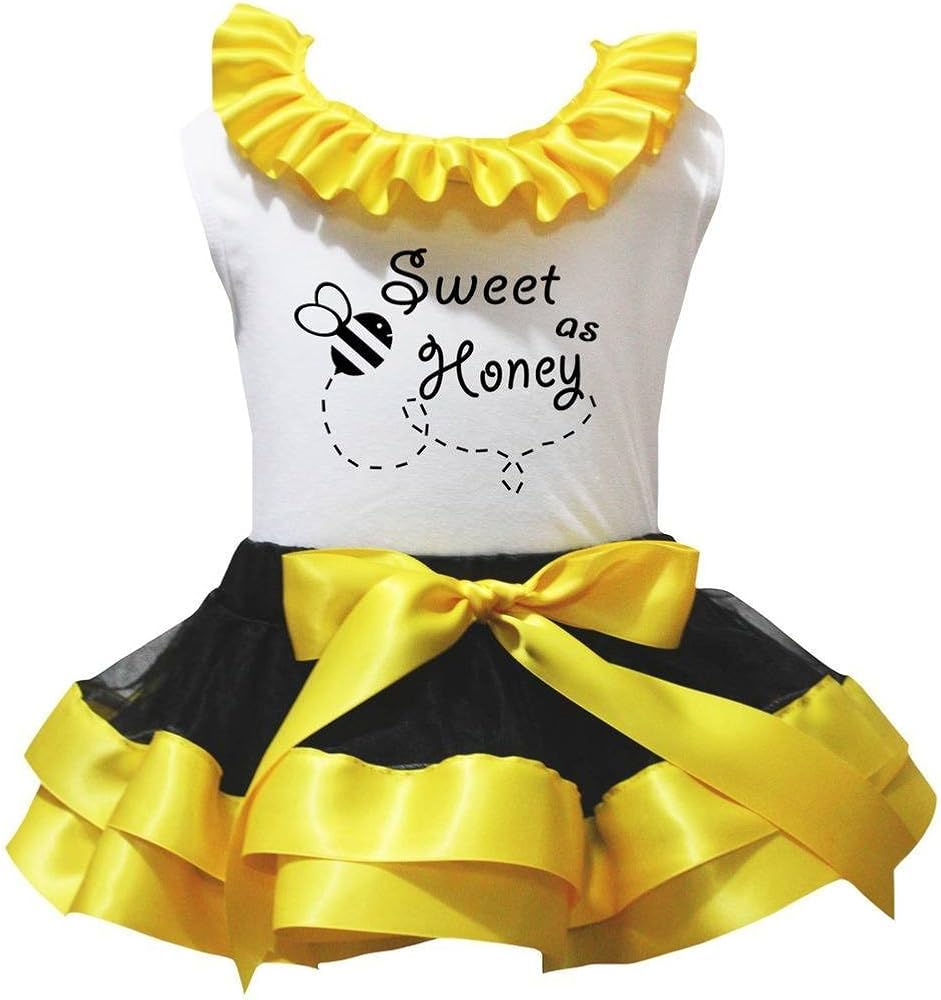 Petitebella Bee Sweet As Honey Cotton Shirt Black Yellow Petal Skirt Set Nb-8y