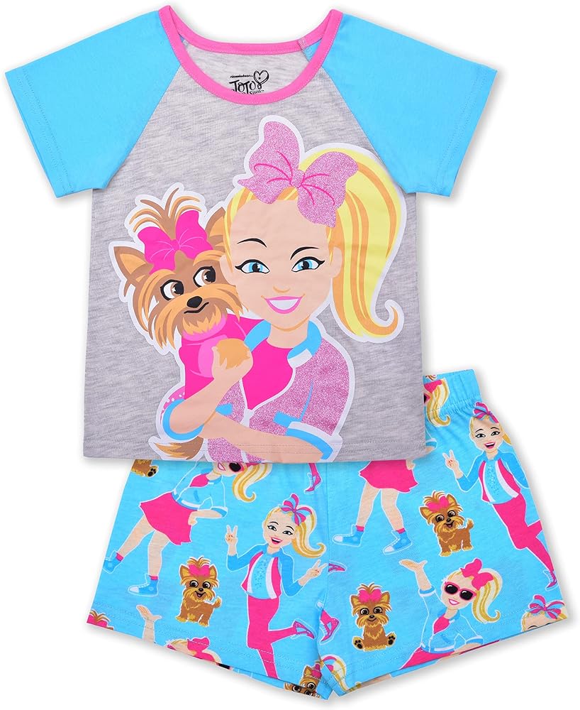 Nickelodeon Jojo Siwa Girls’ T-Shirt and Short Set for Toddler and Little Kids – Blue/Grey