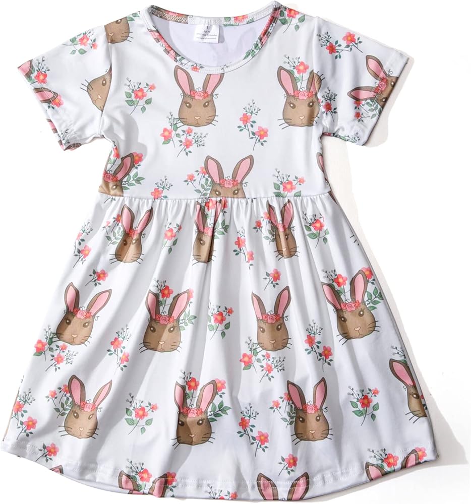 Toddler Girl Easter Outfit Ruffle Sleeveless Bunny Dress Rabbit Print Easter Clothes