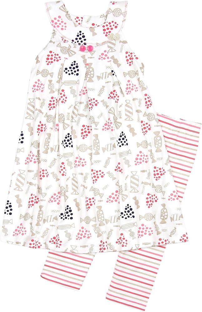 Deux par Deux Girls' Dress and Striped Leggings Set Rose Bonbon, Sizes 18M-6