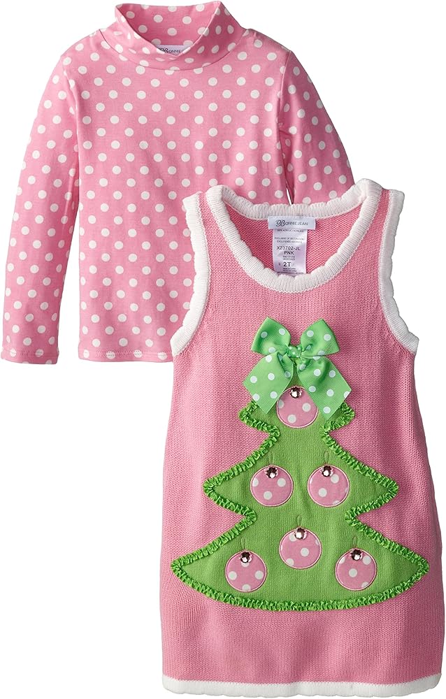 Bonnie Jean Little Girls' Dress Christmas Tree Sweater Jumper Set