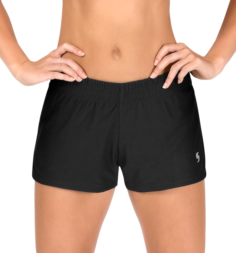 Soffe Girl's Covered Elastic Waist Mini Mesh Short, Black, Medium