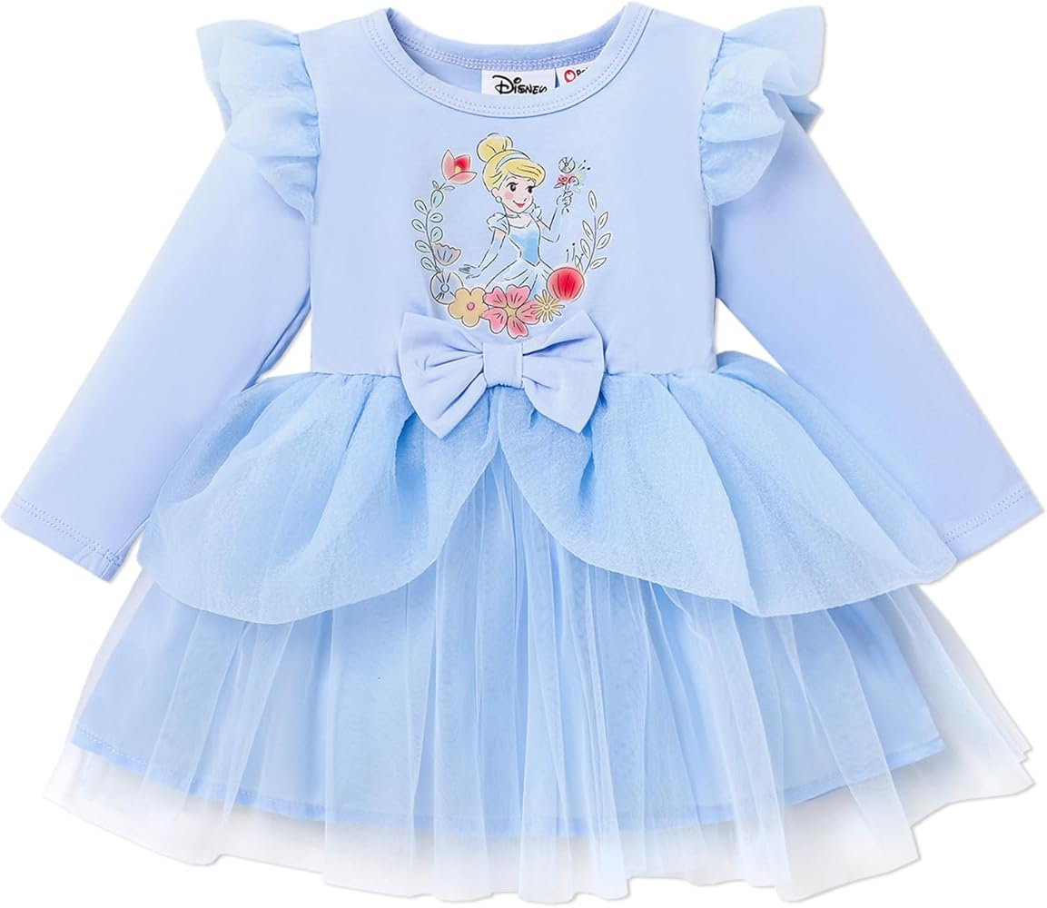 Disney Princess Baby Toddler Girl Flutter Long Sleeves Tulle Dress, Birthday Party Costume