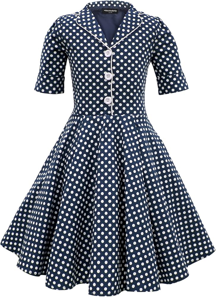 BlackButterfly Kids 'Sabrina' Vintage Polka Dot 50's Girls Dress