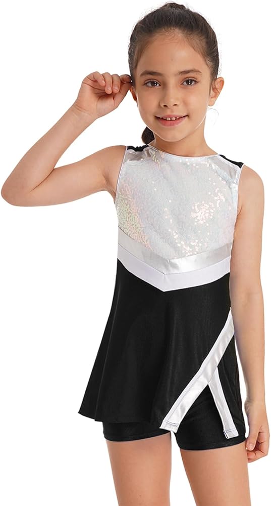 Kids Girls Sleeveless Tank Dress Boy Shorts with Flower Balls Set Cheerleading Uniform Tracksuit