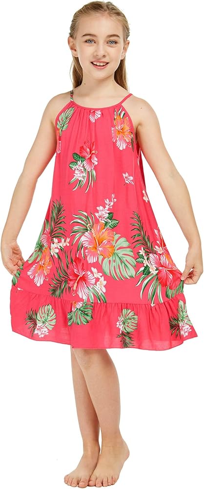 Girl Hawaiian Round Neck Dress in Pretty Tropical