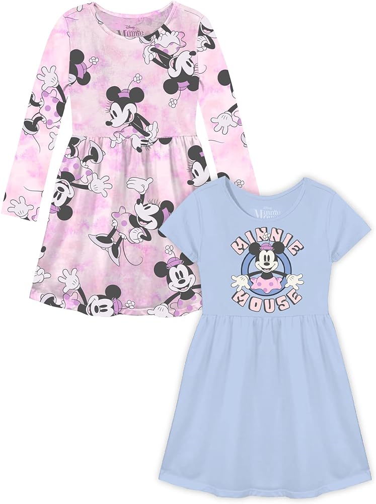 Disney Big Girl's 2-Pack Minnie Mouse Pretty Pink Blue Dresses