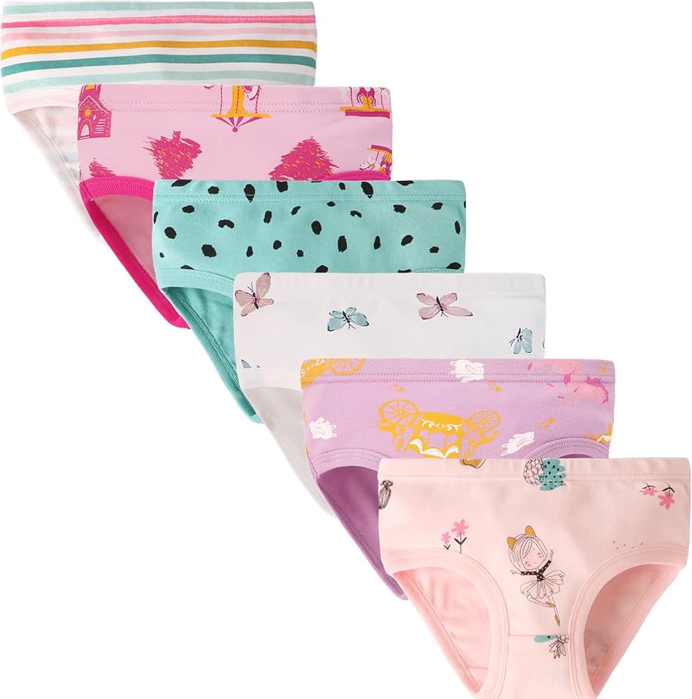 Kids Little Girls Underwear Toddler Baby 100% Cotton Soft Briefs Panties Cartoon Big Girls Undies 1-10 Years (Pack of 6)