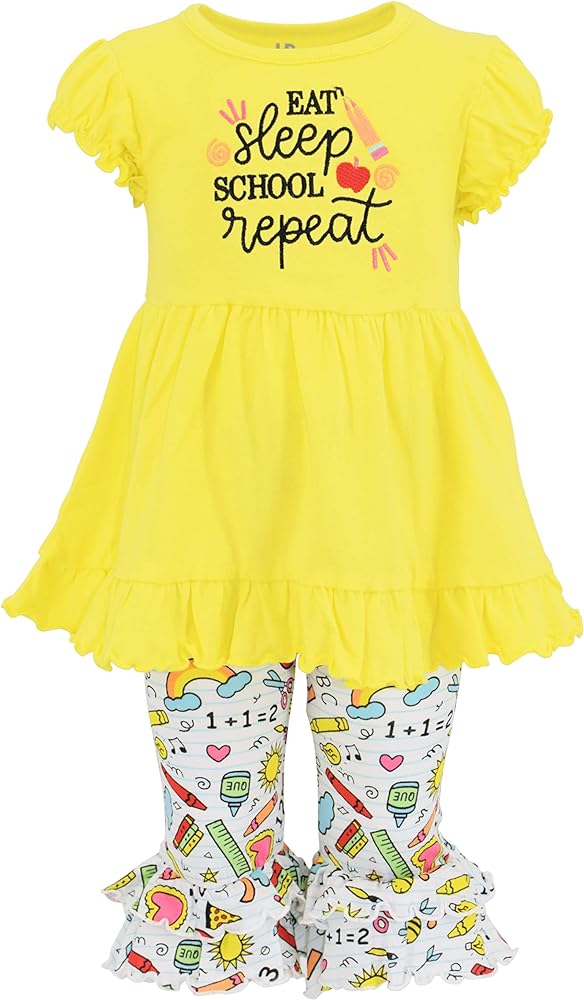 Unique Baby Girls Ruffle Capri Eat Sleep School Repeat Back to School 2pc