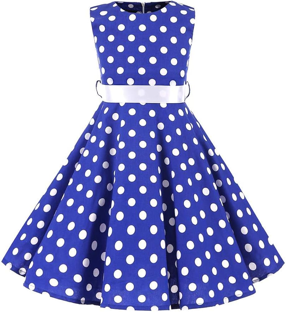 Kids Girls 50s Vintage Polka Dot Dress Retro Rockabilly Princess Casual Wedding Birthday Sleeveless Party Swing Dresses