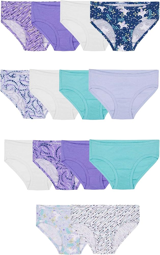 Fruit of the Loom Girls' Cotton Hipster Underwear (14 Pack - Cotton Assorted, 4)