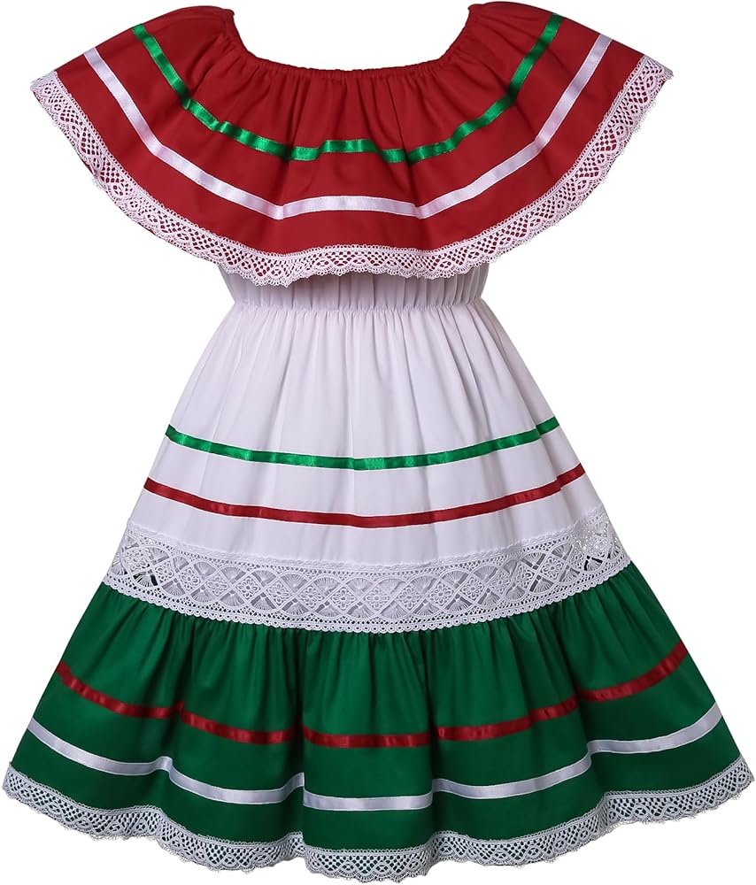 Pettigirl Baby Girl Traditional Mexican Festival Fancy Dress Newborn Infant Off The Shoulder Lace Clothing Outfit