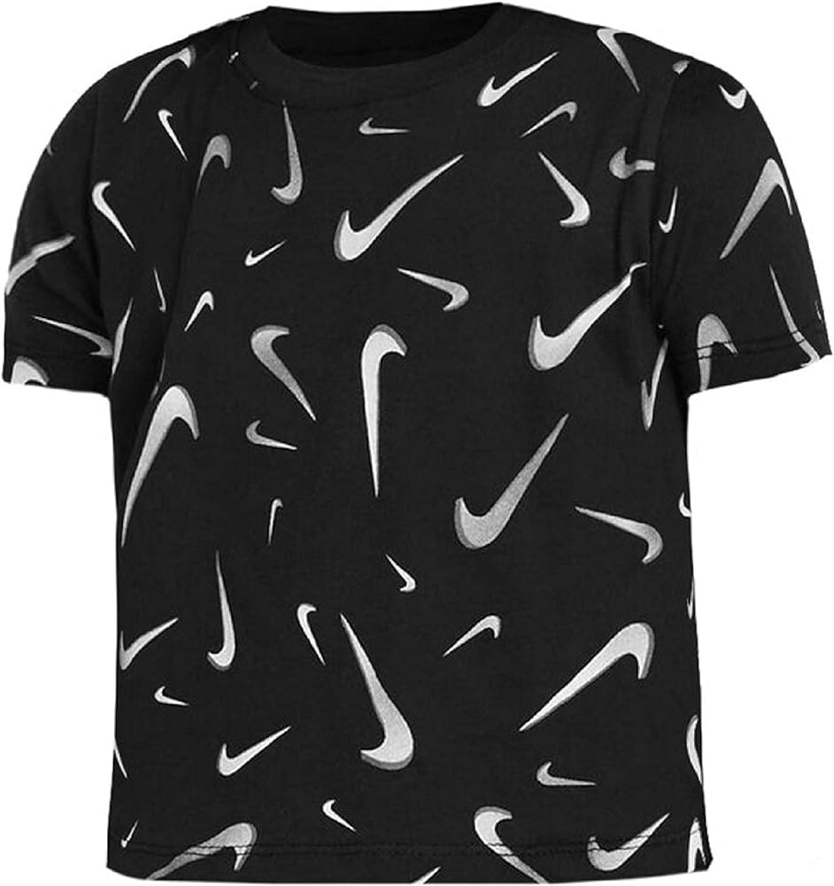 Nike Girl's NSW Tee Crop Swooshes (Little Kids/Big Kids) Black SM (8 Big Kid)