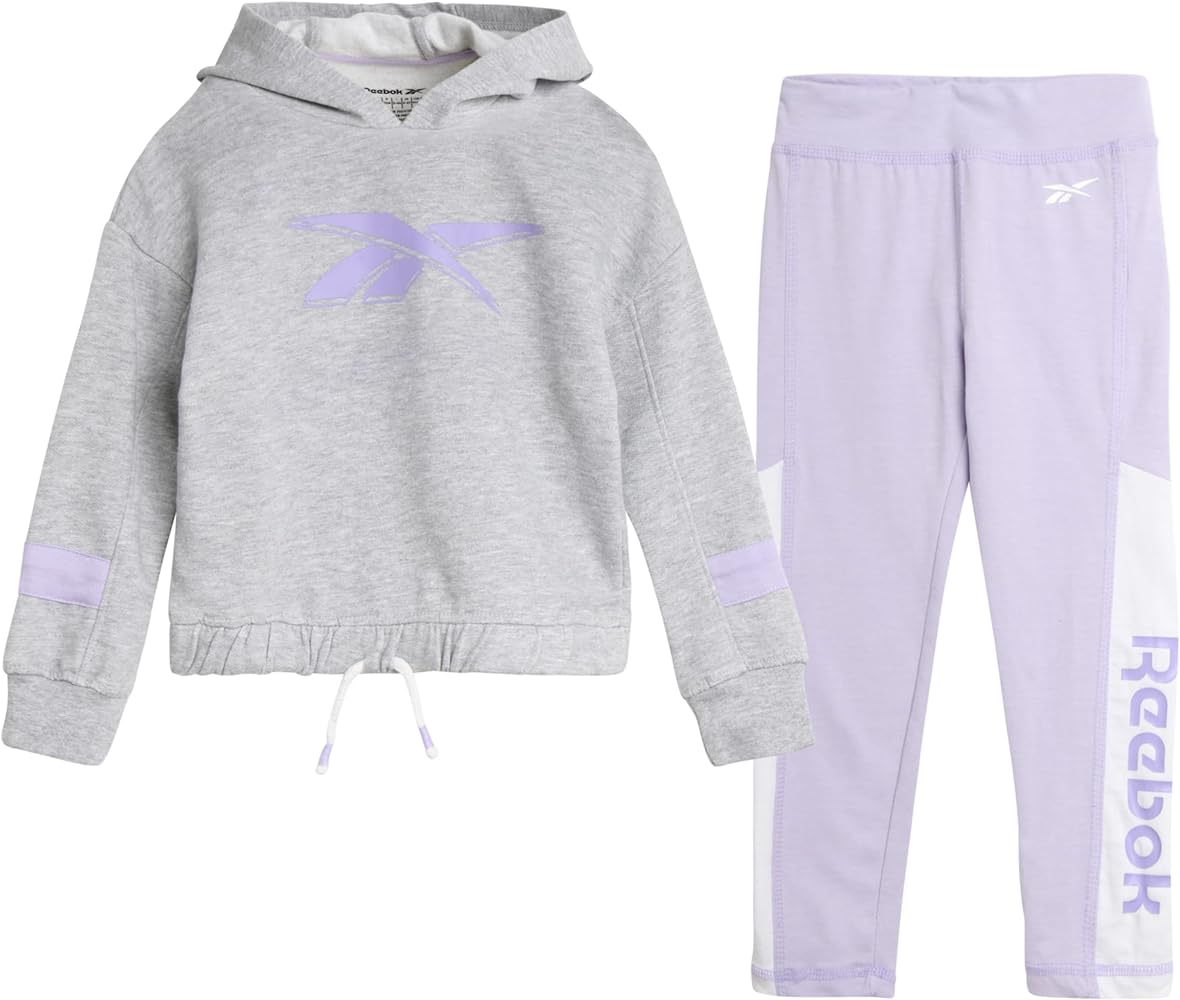 Reebok Girls' Legging Set - 2 Piece Performance Fleece Hoodie Sweatshirt and Leggings - Active Set for Toddlers/Girls, 2T-6X