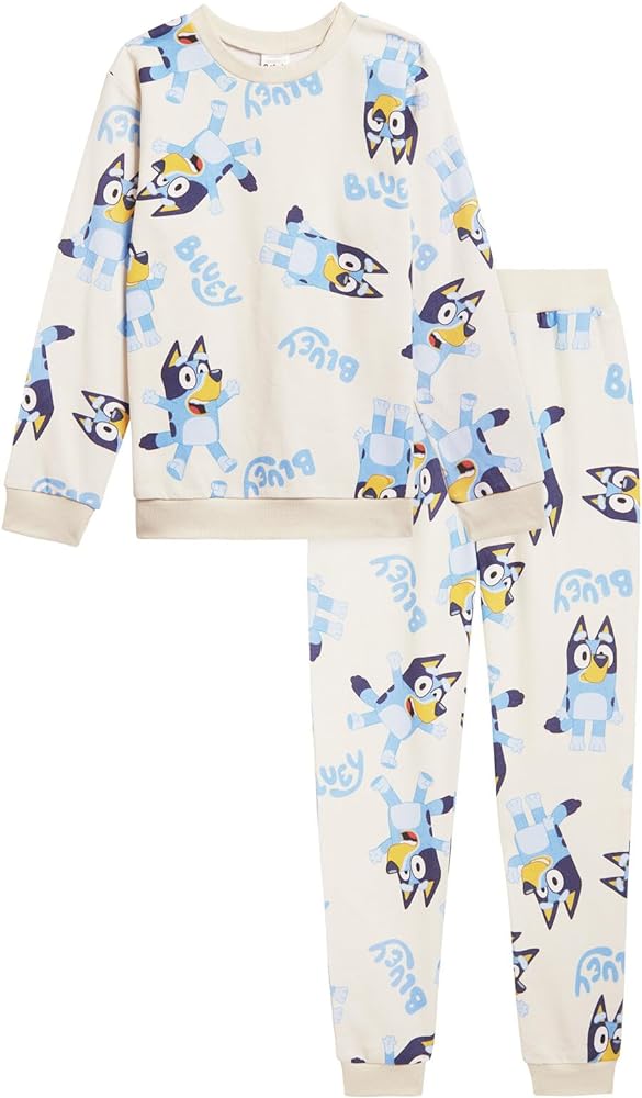 Bluey Little Girls Fleece Sweatshirt and Jogger Pants Set White 6