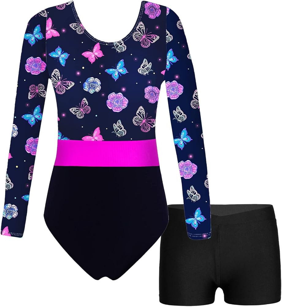 Junior Girls Two Pieces Dance Outfits Athletic Gymnastics Leotard and Shorts Sets Active Wear