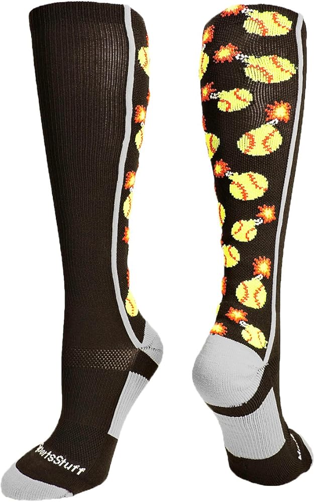 MadSportsStuff Softball Socks with Bombs - Bombers - for Girls or Women - Athletic Over the Calf Socks