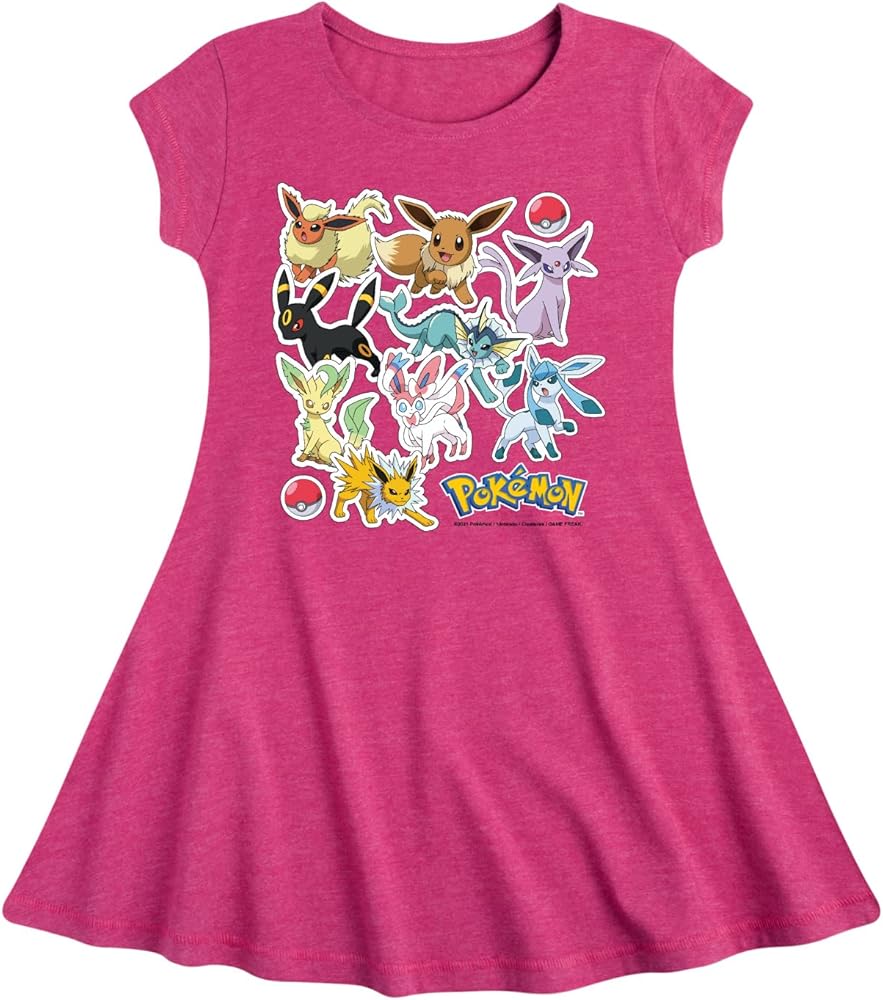 HYBRID APPAREL - Pokémon - Eevee Evolution Stickers - Youth Girls Fit and Flare Dress