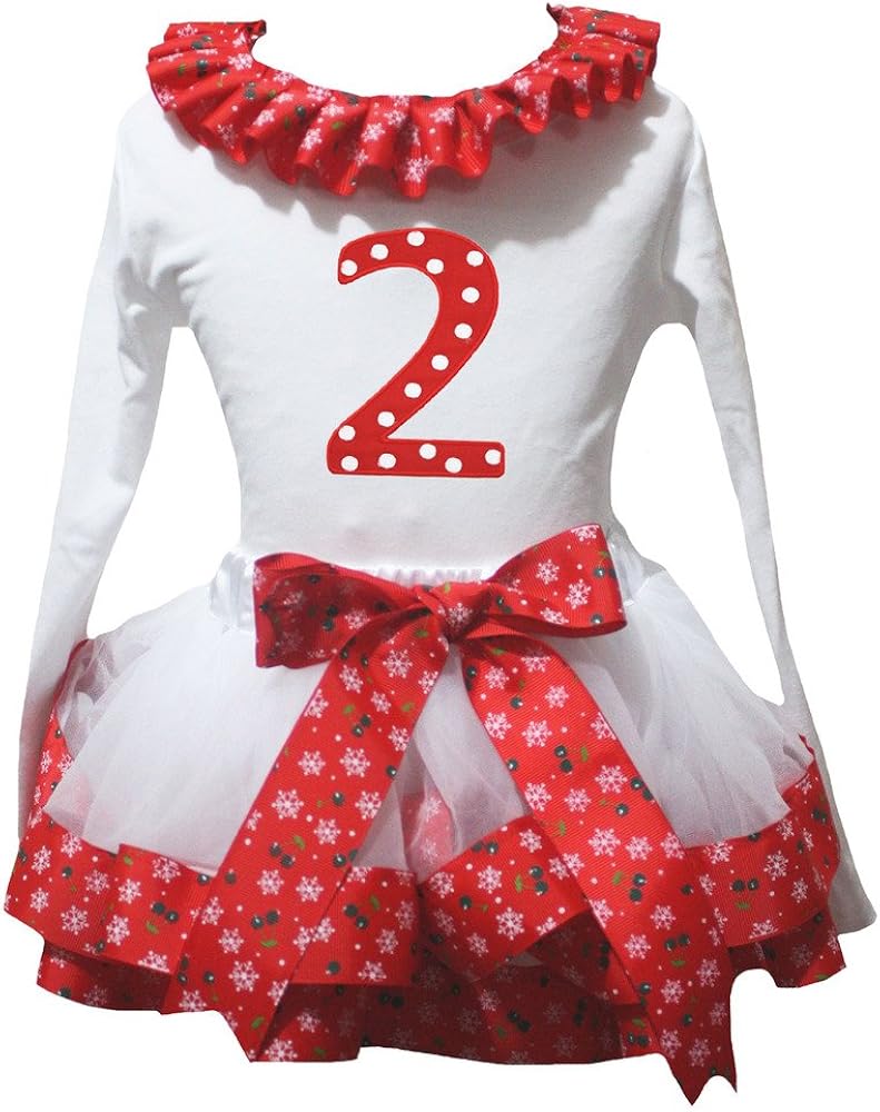 Petitebella Polka Dots 2nd White L/s Shirt Red Snowflake Petal Skirt Nb-8y