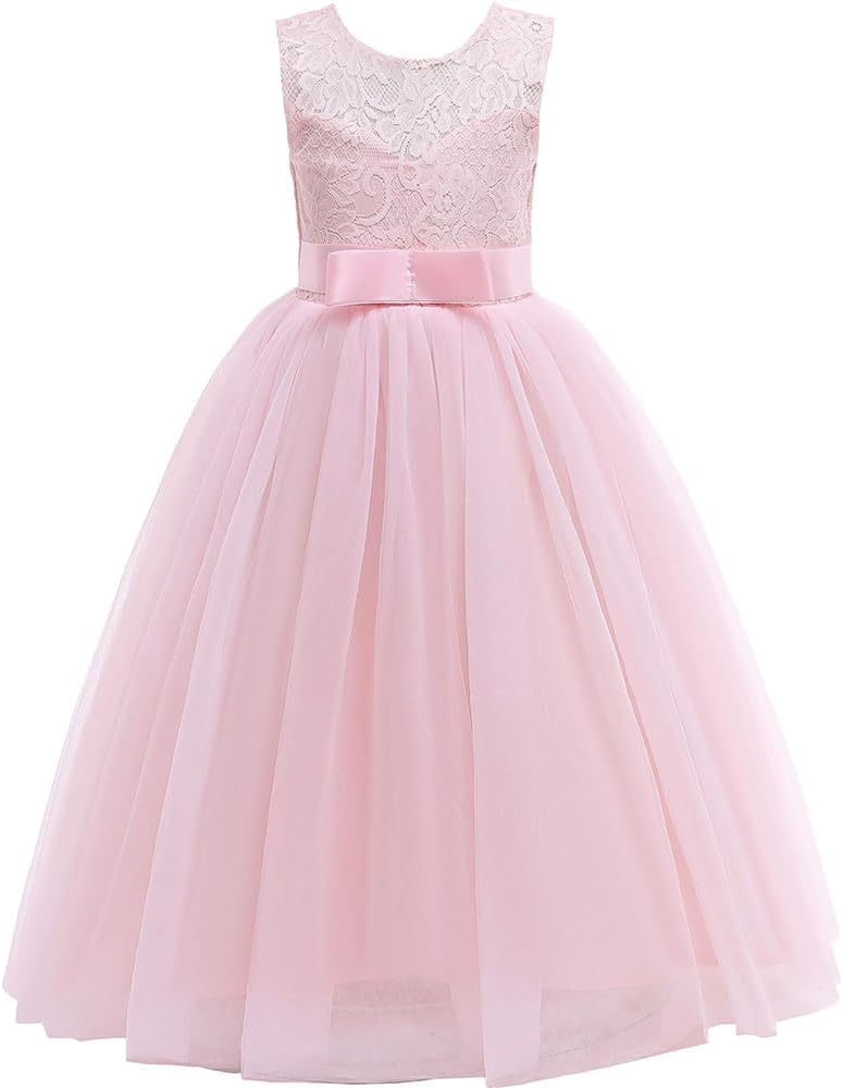 Flower Girl Dresses Crew Neck a line Elegant Tulle Girls Pary Dress with Bow