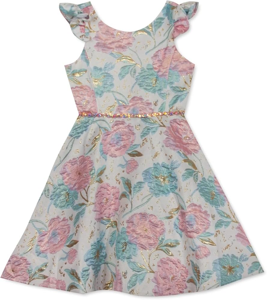 Rare Editions Toddler Girls Floral-Print Brocade Dress Sweet Spring Ivory 4T/4