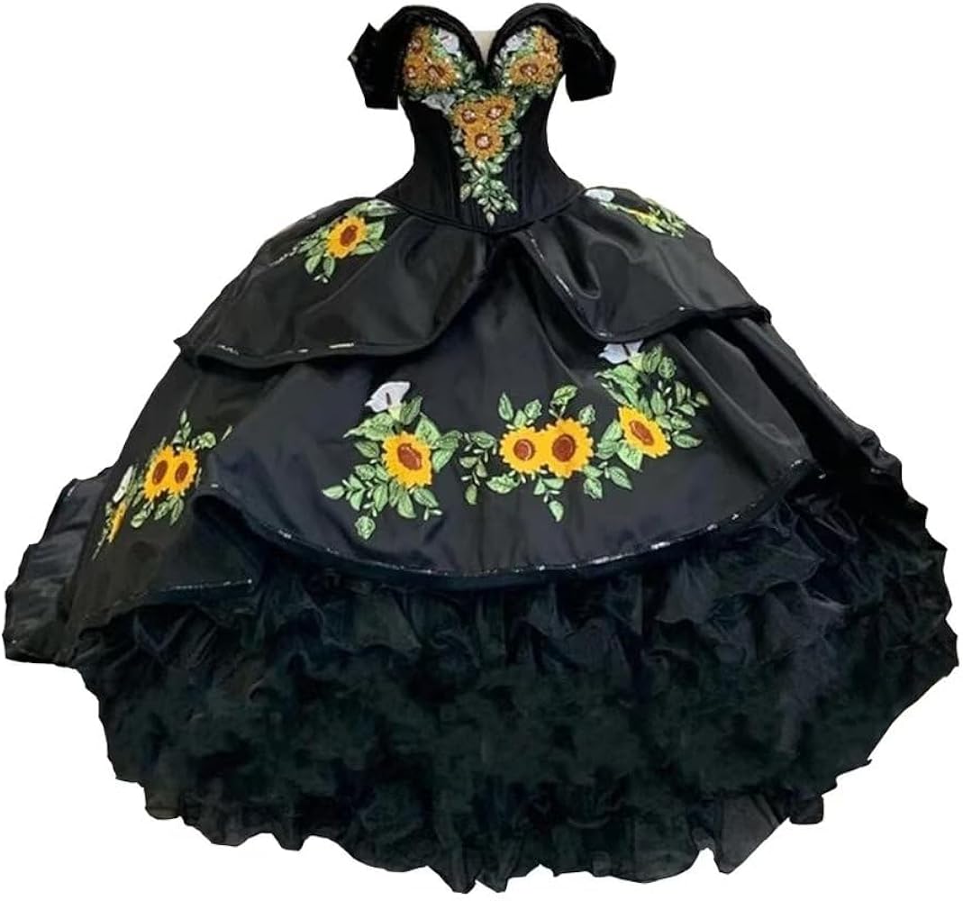 Yellow and White Embroidered Mexican Dresses for Quinceanera Charro Off The Shoulder Sweet 15 Girls Party 2024