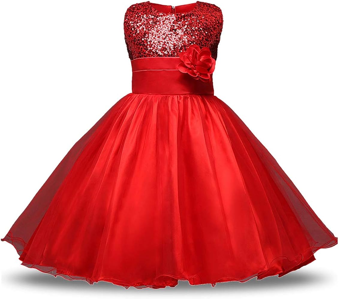 Dresses for Girls,Flower Girl Dresses,Girls Sequin Dress Flower Tulle Sleeveless Belted Dress