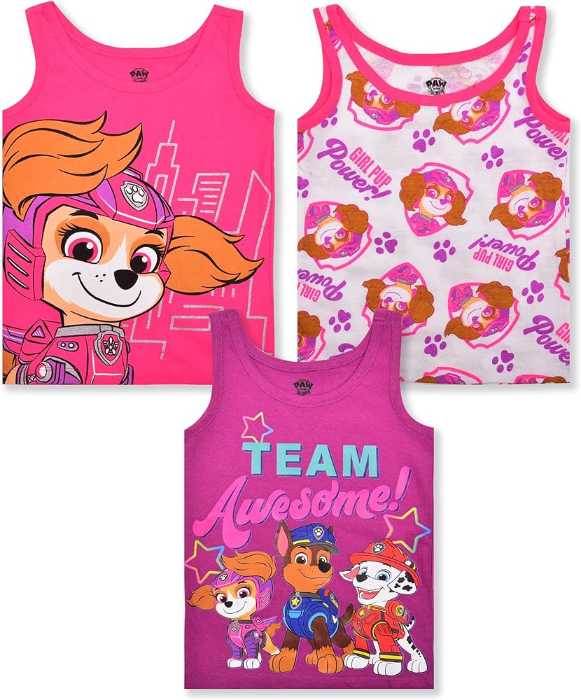 Nickelodeon Paw Patrol Girls’ 3 Pack Tank Top for Toddler and Little Kids – Pink/Purple/White