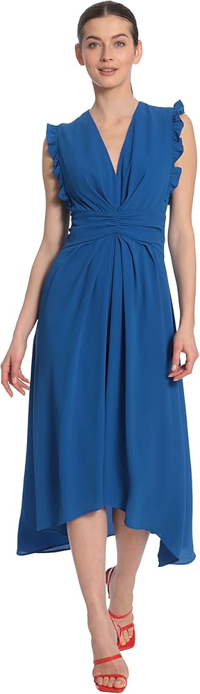 Maggy London Girls' V-Neck Hi-lo Midi Dress with Gathered Waist and Ruffle Details