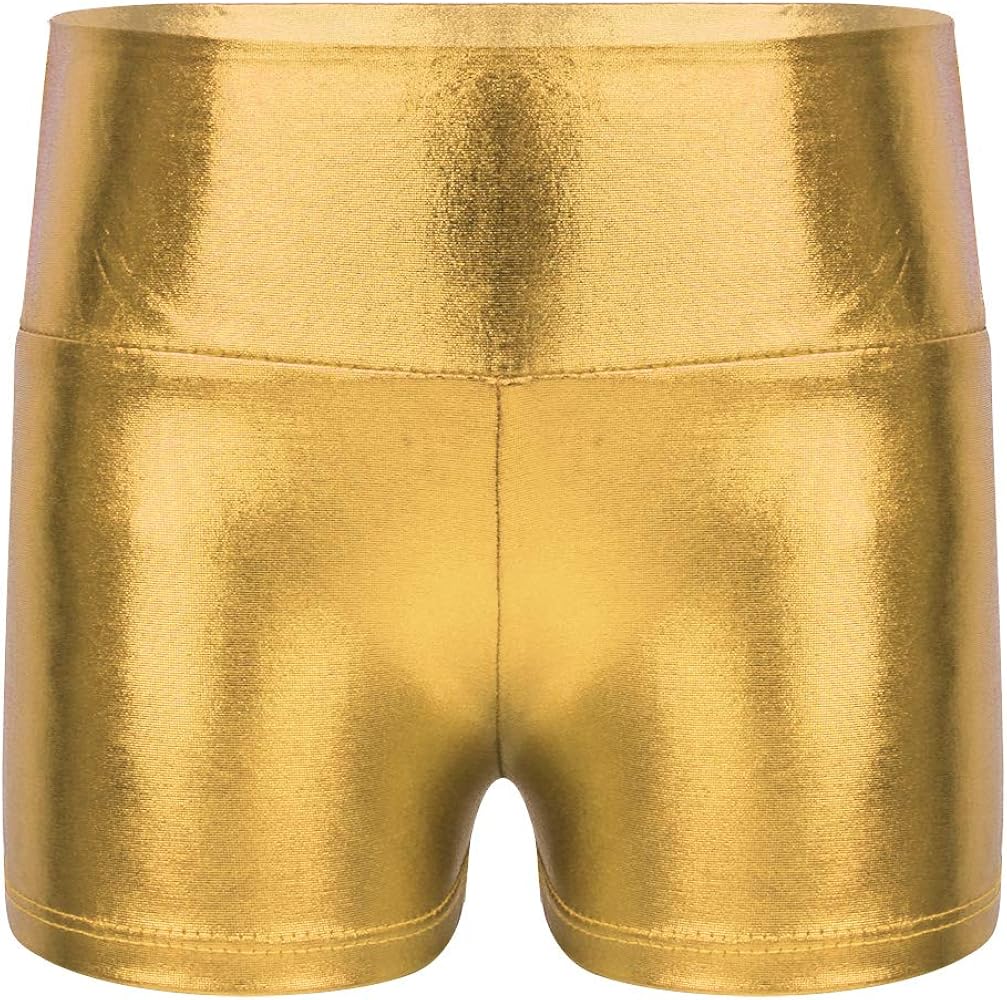 iEFiEL Girls Metallic Gymnastic Dance Shorts Shiny Bottoms Booty Shorts for Sports Cheer Workout Swimming