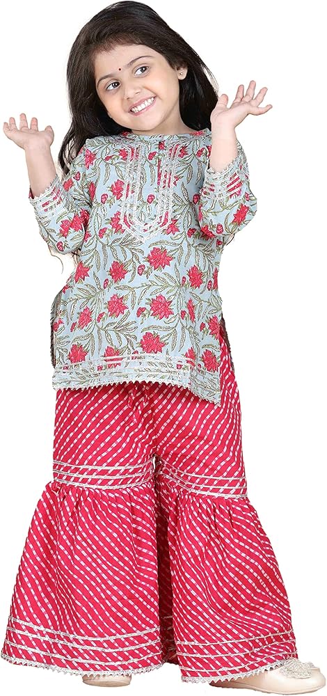 ADIVA Girls Floral Print Kurta With Sharara Set