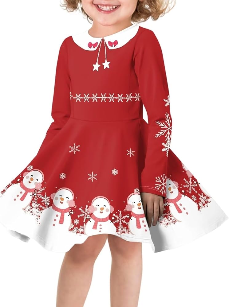 Girls Cute Dress Long Sleeve Swing Skater A-Line Dress Casual Funny Party Fall Outfits Print