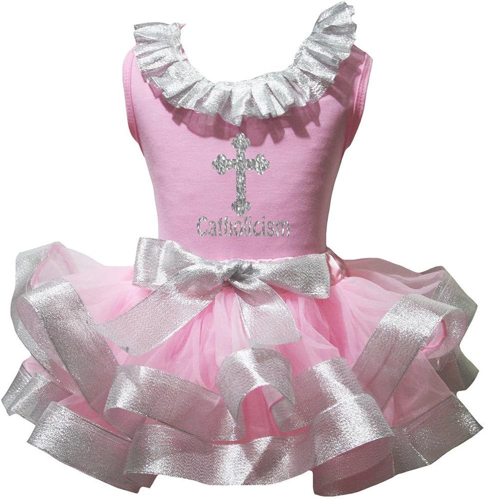 Petitebella Catholicism Pink Shirt Pink Silver Petal Skirt Set Nb-8y