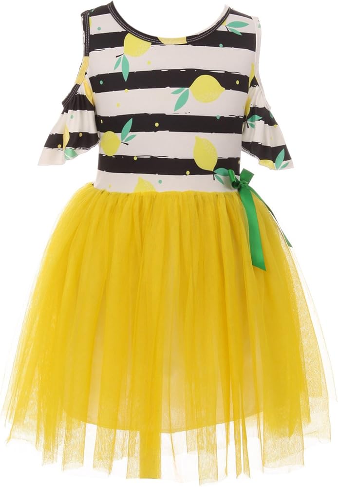 Little Girls Cold Shoulder Lemon Tutu Tulle Birthday Party Flower Girl Dress 2-8