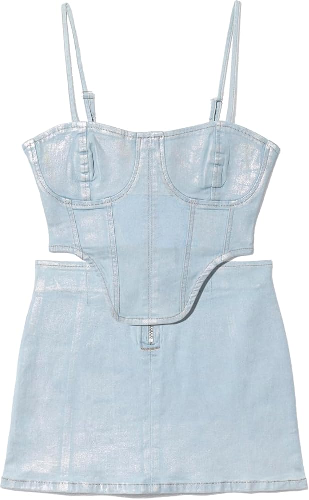 Girls’ 2 Piece Set Denim Cami Top with Bodycon Midi Skirt Light Blue,2024 Summer