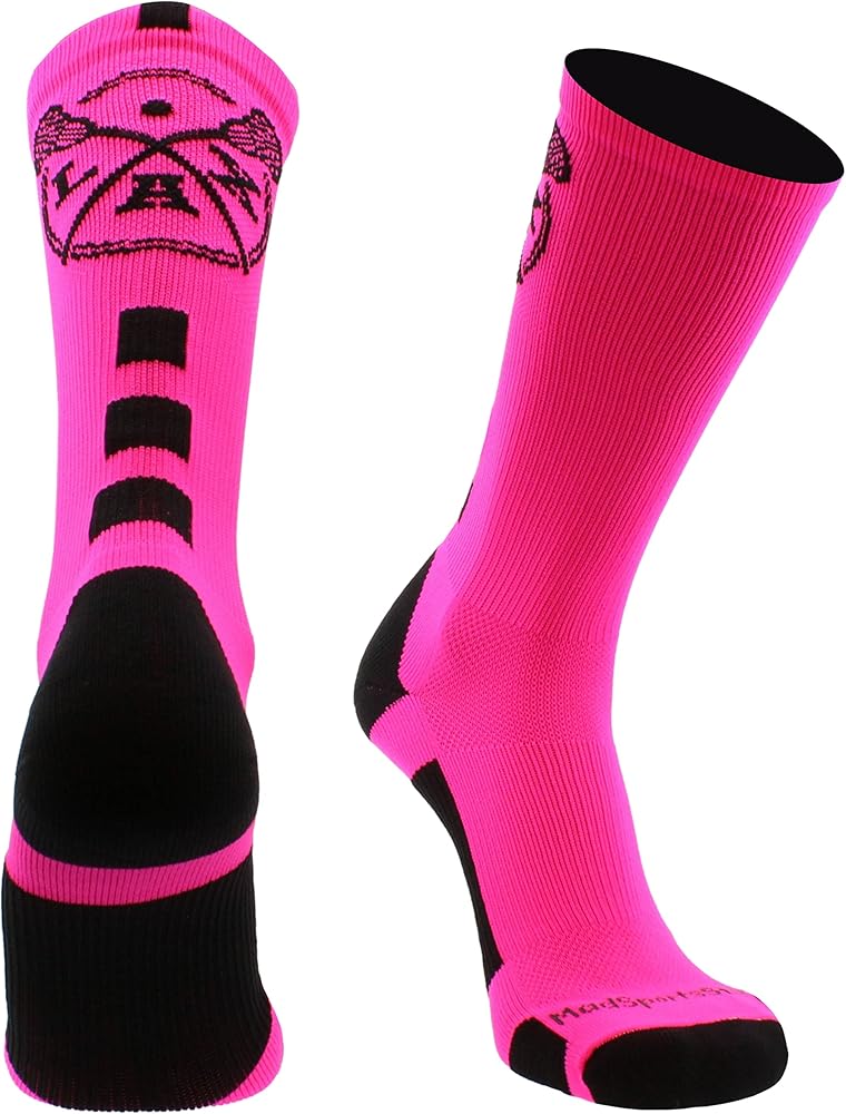 MadSportsStuff LAX Lacrosse Socks with Lacrosse Sticks Athletic Crew Socks (multiple colors)