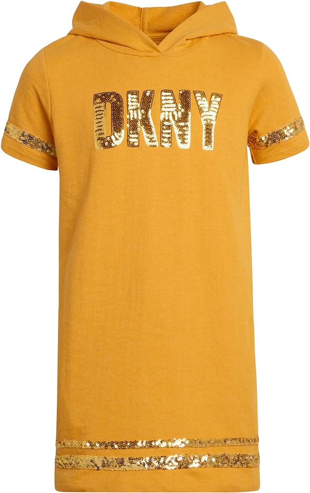 DKNY Girls' Dress - Short Sleeve Oversize T-Shirt Dress with Hood