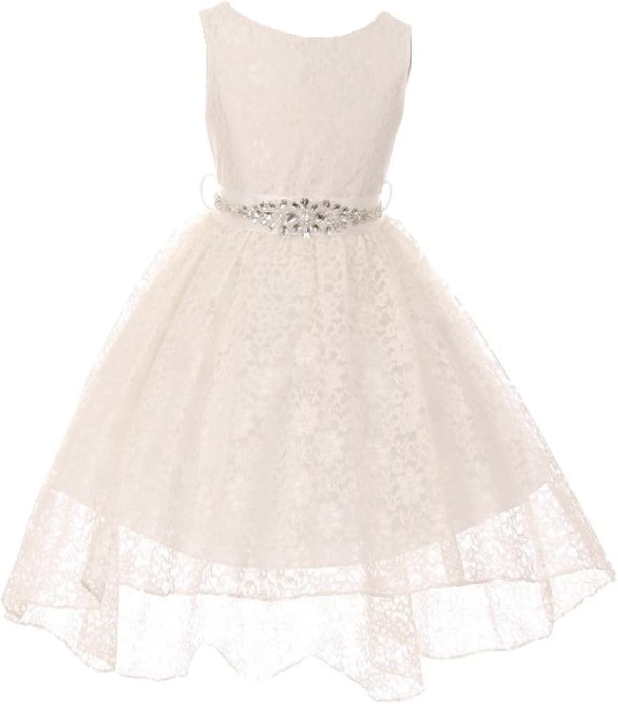 Dreamer P Girls Dress High Low Rhinestones Belt Lace Pageant Flower Girl Dress