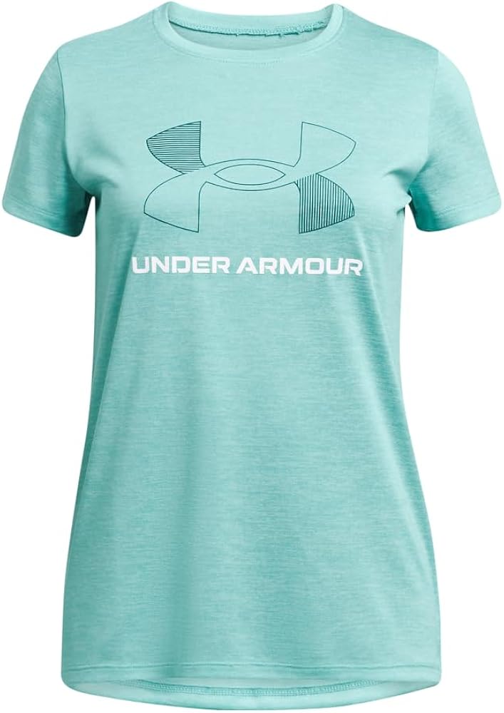 Under Armour Girls Tech Big Logo Twist Short Sleeve T Shirt, (482) Radial Turquoise / / White, Medium