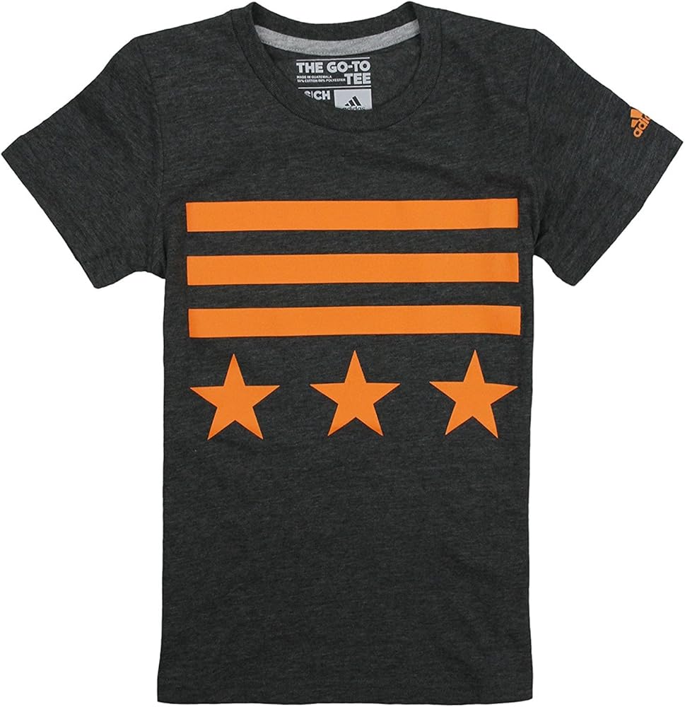 adidas Big Girls Bars and Stars Short Sleeve Tee (Small (7/8), Dark Grey/Orange)