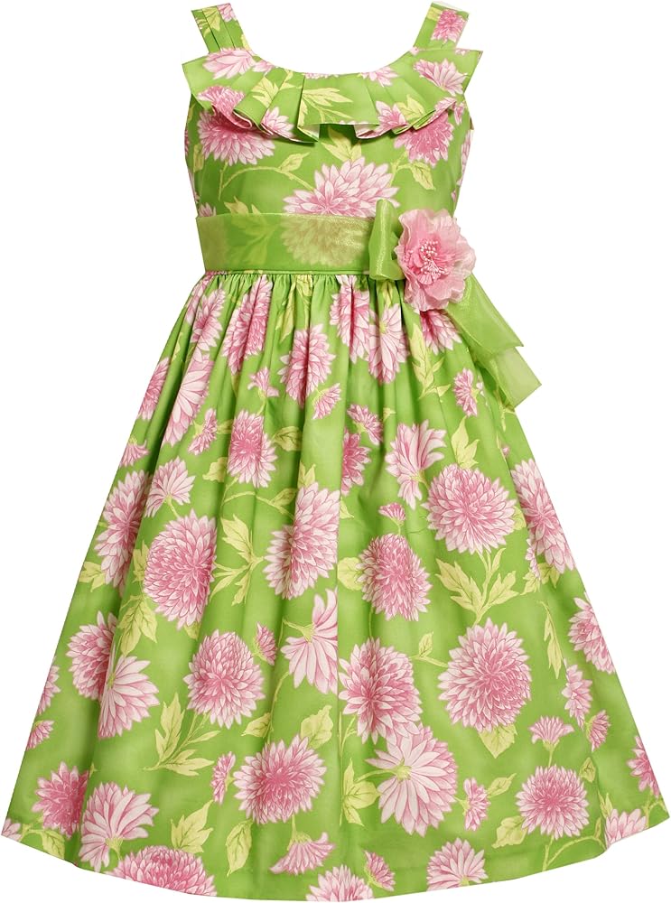 Bonnie Jean Little Girls' Flower Print Dress With Pleated Collar