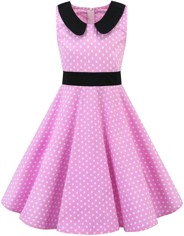 Girls 50s Vintage Polka Dot Flower Swing Cape Collar Rockabilly Prom Party Dress Audrey Wedding Formal Cocktail Evening Gown