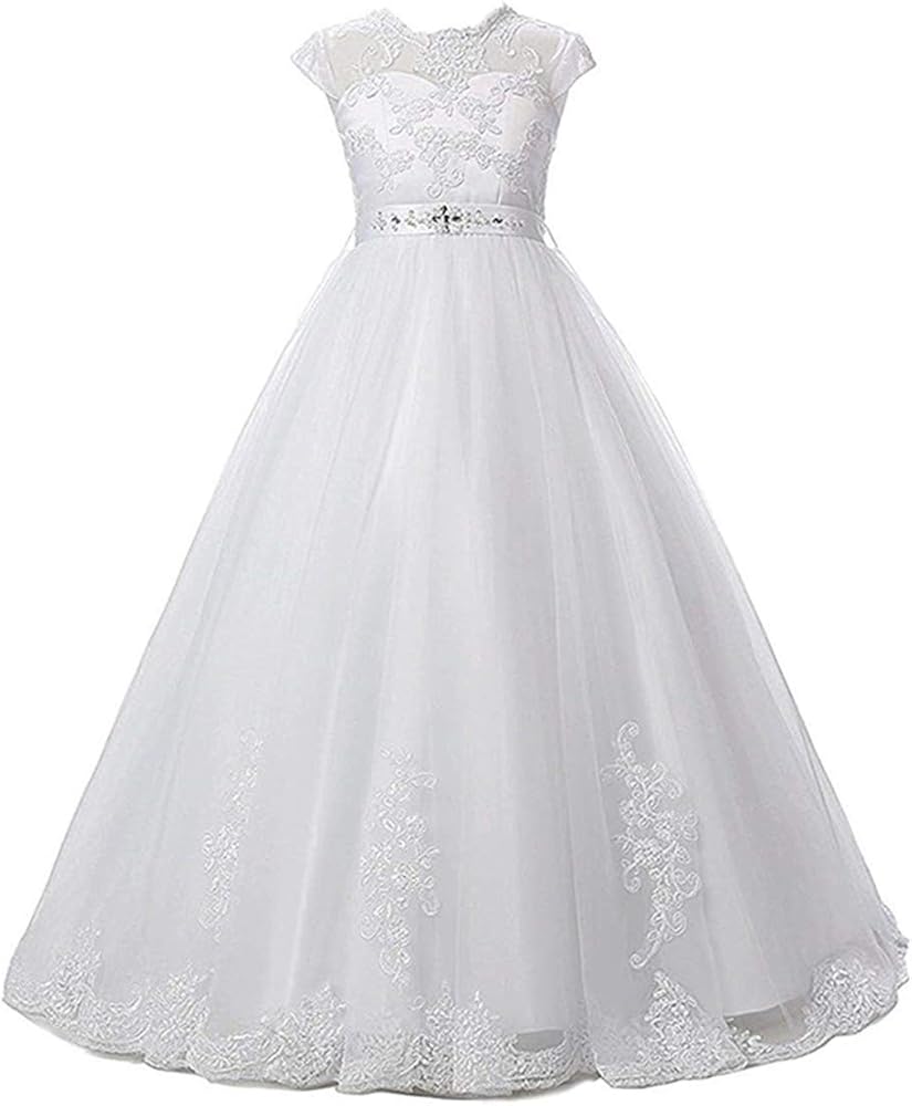 Magicdress White First Communion Baptism Dresses for Girls 7-16 Lace Princess Flower Girls Gown 10